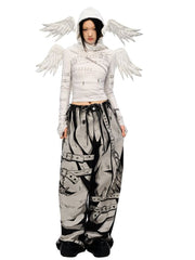 White Angel Wings Hat and Asymmetrical Hem Scarf All-in-one