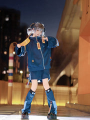 Navy Blue Leg Warmers with Embroidered Talisman and Copper Coin