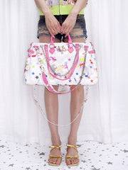 Multicolor Star Print Trapeze Bag with Anime Charm & Versatile Straps