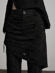 Urban Goth Black Ruched Patterns Flared Pants with Distressed Skirted Waist Cincher