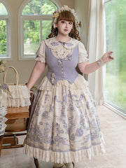 Plus Sizes Available Floral Embroidery Peter Pan Collar Beige Short Sleeves Blouse