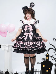 Plus Size Sweet Heart-Shaped Appliqué and Layered Skirt Black and Pink Lolita Dress