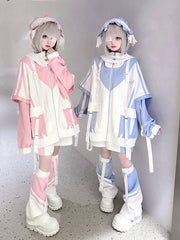 Tenshi Kaiwai Light Blue and White Colorblock Techwear Shorts