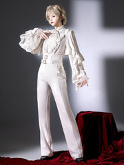 White Ruffle Neckline Prince Ouji Lolita Long Sleeves Shirt