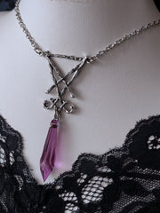 Y2K Purple Rhinestone Pendant Gothic Silver Necklace