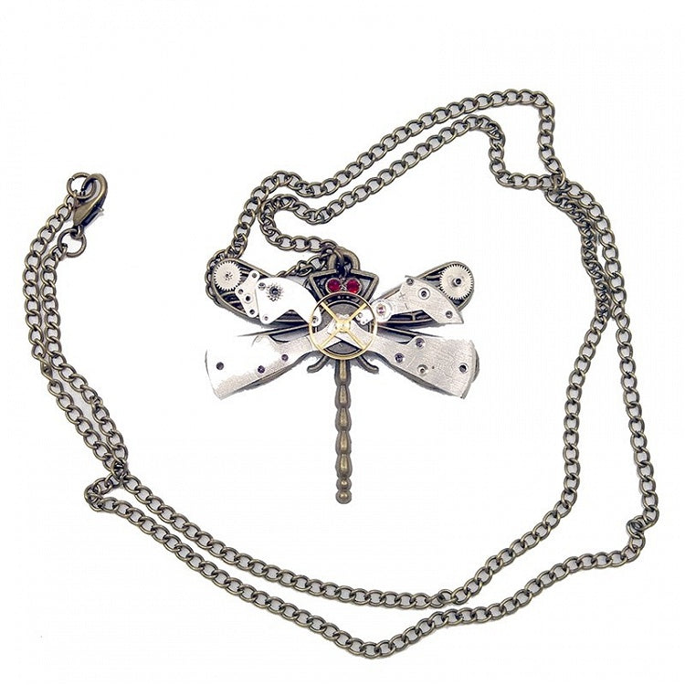 Steampunk Retro Metal Dragonfly Mechanical Gear Pendant Necklace