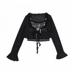 Y2K Black Striped Cami Top with Self-tie Cropped Coverup Set