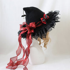 Demon Wings Bowknots Lace Trim Goth Witch Hat 4 Color Options