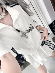 White Tiered Ruffle Skirt with Black Cross Prints & Elastic Waist