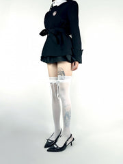 White/White & Pink Lace and Bowknot  Over Knee Stockings