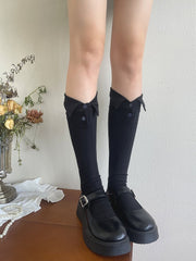 White/Black/Gray Turn-Down Collar Button Design Calf Socks