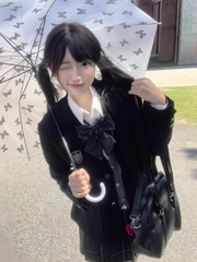 Dark Blue Preppy Style Badge Decorated Button Cuffs Design JK Uniform Blazer