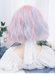 Rainbow Highlight Hair Color Short Wavy Synthetic Wig