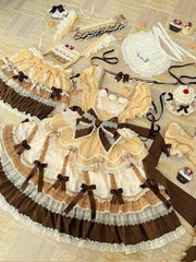 Yellow Square Neckline and Puff Sleeves Sweet Bowknot Details Lolita Dress