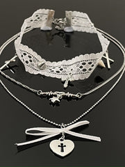 White Lace Cross Choker