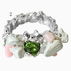 Y2K Rhinestone Decorated Floral Silver Ring