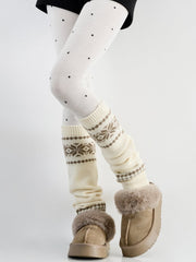 White Tones Layering Set - A Pair of White Polka Dot Tights + A Pair of Creamy White Knitted Leg Warmers