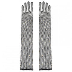 Rhinestone Decorated Fishnet Long Gloves
