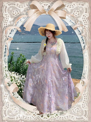 Plus Size Purple Bowknots Details Chiffon Floral Cami Dress Three Ways Wear