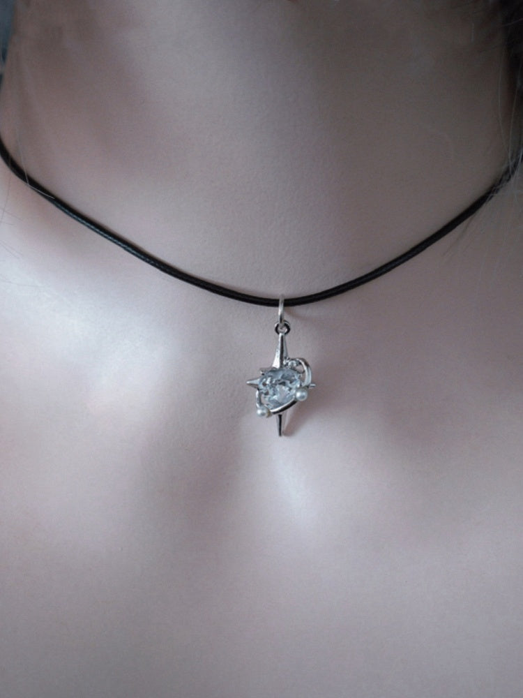 Star Rhinestone Pendant Black Choker