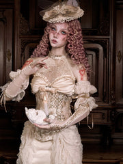 Rococo Illusion Lace Halter Neck Corset Top with Detachable Cascading Ruffle Accents