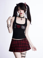 Black & Red Plaid Low Waist Mini Glamorous Pleated Skirt
