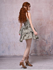 Halter Neck Light Green Basque Waist Forest Fairy Tie-dyed Dress