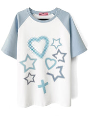 Stars and Sweethearts Print Blue and White T-shirt