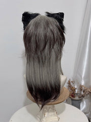 Gray And Black Ombre Ouji Style 45CM Length Straight Wig With Bangs