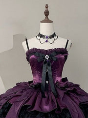 Red/Blue/Purple Rhinestone Gothic Lolita Necklace with Lace Details