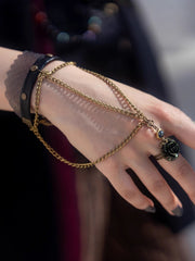 Strampunk Snake Scale Design PU Bracelet With Rose Ring And Bronze Chains