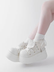 White Punk Spider Print Platform Sneakers