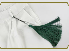 White High Waist Knot Button Detail Shorts with Detachable Tassel Charm