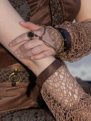 Strampunk Snake Scale Design PU Bracelet With Rose Ring And Bronze Chains