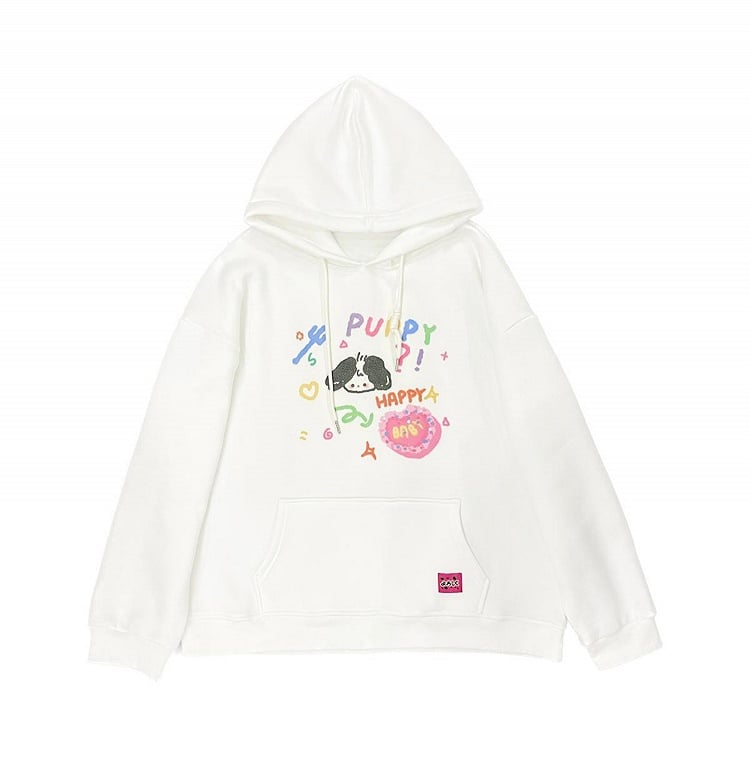 White Puppy Print Hoodie Regular/Thicken Version