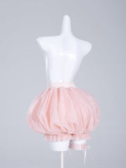Sweet Pink Elastic Waist and Cuffs Bows Accents Lolita Puffy Petticoat Shorts
