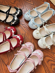 White Sweet Lolita 3cm/5cm Heeled Mary Janes with Bow Accents & Crisscross Straps