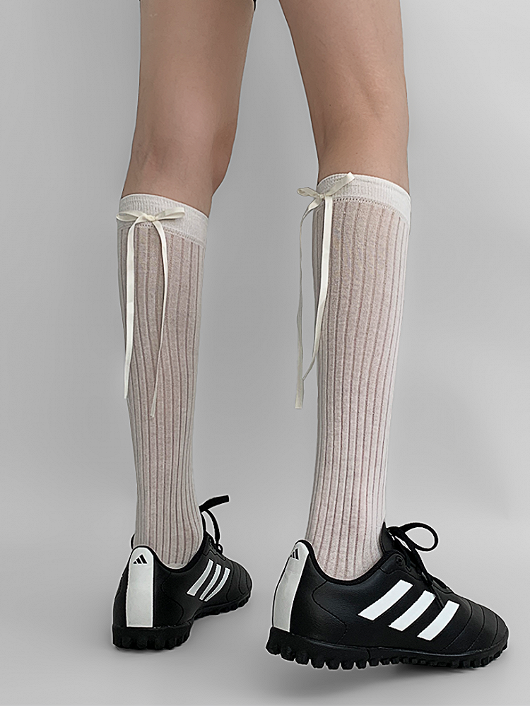 White/Black/Dark Grey/Light Grey Back Bowknot Details Stockings