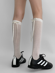 White/Black/Dark Grey/Light Grey Back Bowknot Details Stockings