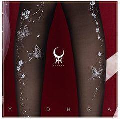 Black/White Sheer Butterfly Love Flowers  Tights