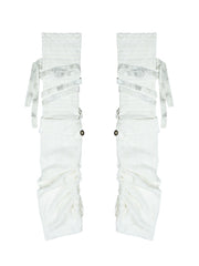 Y2K Beige Knit Leg Warmers with Self-tie Straps & Side Button