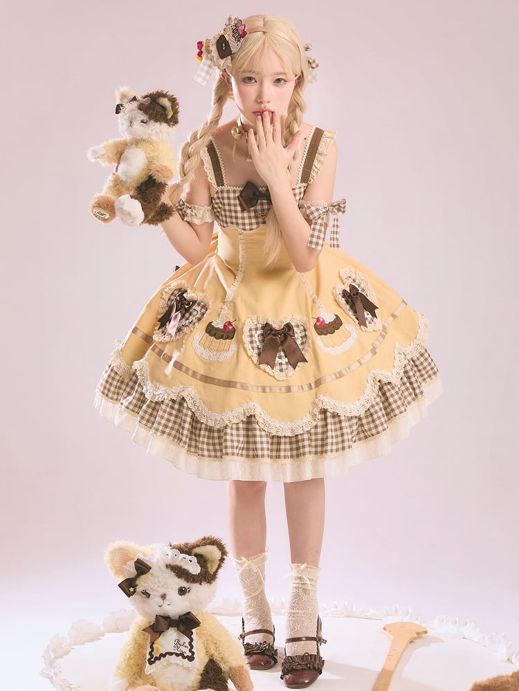 Yellow Cake Embroidery and Heart Shape Applique Hem Pompompurin Lolita JSK