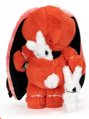 Tangerine Orange Guro Kawaii Anxious Bunny Plush with Two Little Bunny Plushies & A Canvas Bag