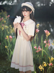 White and Pink Bowknots Flower Brooch