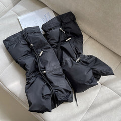 White/Gray/Black Punk Puffer Leg Warmers with Drawstring Straps