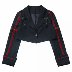 Black Buckle Straps Notched Collar Cropped Brazer