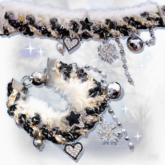 Y2K Black&Gold Star Decorated Choker/Bracelet with Snow and Heart Pandents