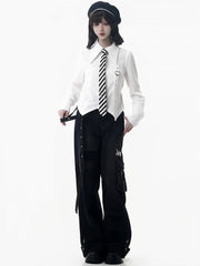 White Slim-Fit Shirt with Pointed Collar and Hem
