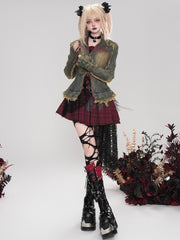 Punk Grey Letters Print Distress Trim Slim-fit Denim Jacket