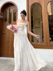 Roses and Bowknot Decorated Neckline Boned Corset Top